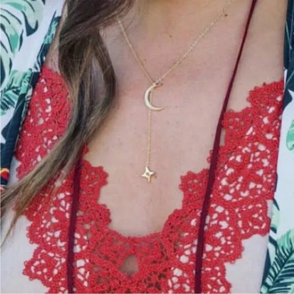 Lili Claspe Rope the Moon and Star Lariat Necklace Gold Tone NEW with a Tag - Picture 2 of 8